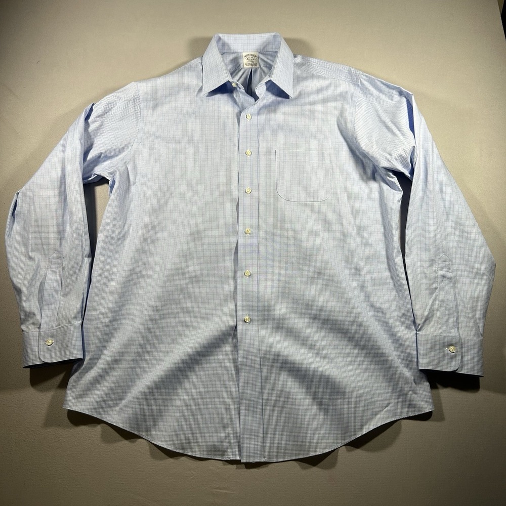 Mens XL Brooks Brothers Regent Blue Plaid Non Iron Dress Shirt 17 36 - Picture 2 of 9